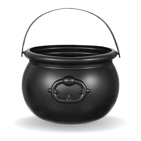 7.5" Halloween Plastic Cauldron, Black Candy Bowl, Large Witch Cauldron Pot