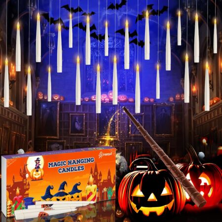 Floating Candles with Wand Remote, 20 Pcs Magic Halloween Hanging Candles,
