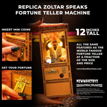 New Wave Toys Zoltar Speaks Mini Replica Fortune Teller Machine, Fully Animated 1/6 Scale with Card Dispenser, USB-C Rechargable